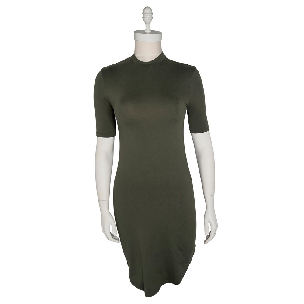 Say What? Womens Olive Green Mock Neck Short Sleeve Bodycon Dress Size S